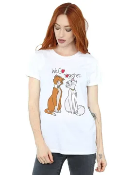 Women's The Aristocats We Go Together Cotton Boyfriend T-Shirt in White Size: 2XL - White - Size: 2XL - Disney - FashionsVida