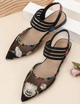 Zuecos planos de malla bordada para mujer de otoño/invierno - Shein - FashionsVida