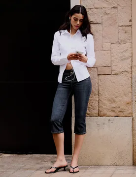 Pantalon Capri En Jean 32 Bleu - Bershka - FashionsVida