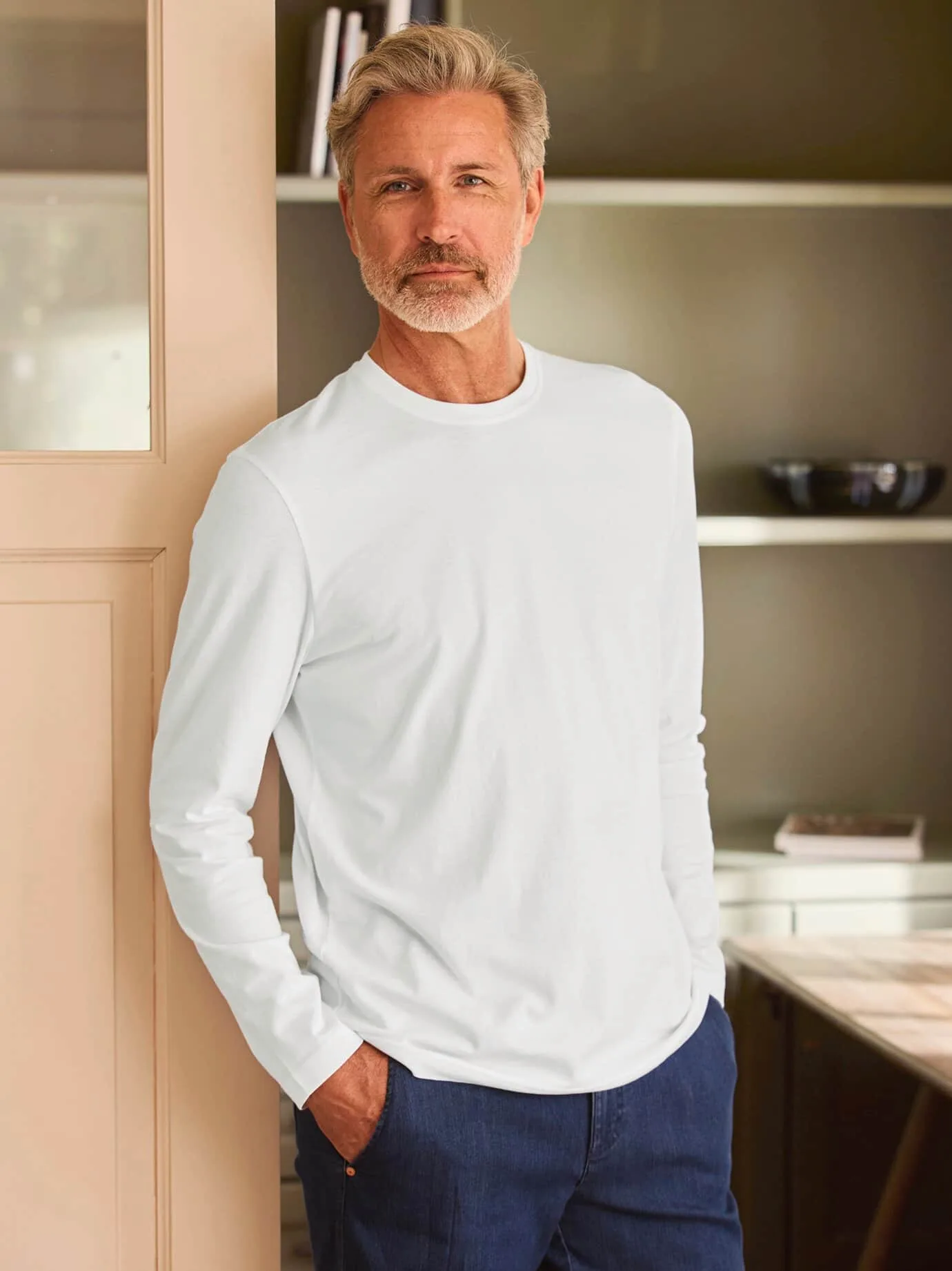 Langarm-Shirt Baumwolle - Weiß - male - Size: 48 - Avena - FashionsVida