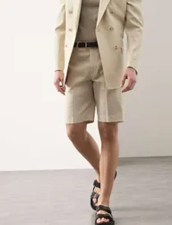 Tailored Fit Italian Performance Linen Blend Suit Shorts Stone male