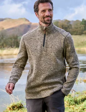 Idris' Mens Fleece Sweater Half Zip Breathable Warm Coat Beige - Size Small - Mountain Warehouse - FashionsVida