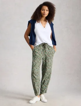 Linen Blend Leaf Print Tapered Trousers Green Mix female - White stuff - FashionsVida