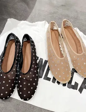 Luxury Crystal Rivet Design Mesh Sandals Women Light Breathable Flats Fashion Comfort Mules Shoes Elegant Loafers Ballet Shoes - Aliexpress - FashionsVida