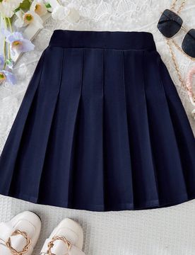 Falda corta casual arrugada de color liso para niñas preadolescentes, ideal para vacaciones, verano y viajes