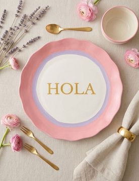 Piatto in ceramica con la scritta Hola - rosa