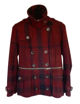 Brit Burgundy/Black Convertible High Neck Jacket - Burberry - FashionsVida