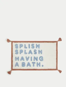 Pure Cotton Splish Splash Tassel Bath Mat Blue - M&S - FashionsVida