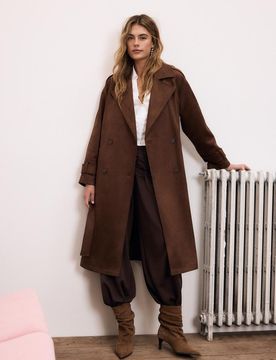 Langer Trenchcoat in Wildlederoptik Braun S