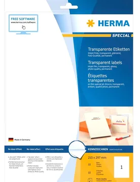 Autocollant Étiquettes 10 Feuilles Din A4 210x297 Mm 10 Unités Clear One Size unisex - Herma - FashionsVida
