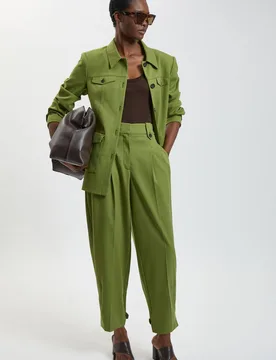 Herringbone Texture Utility Trousers - Green - Size: 18 - Karen millen - FashionsVida