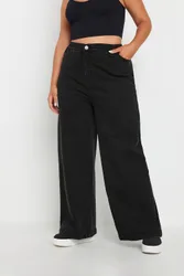 Wide Leg Slouchy Jeans - Black - Size: 26