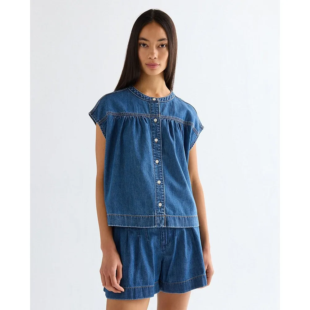 Camisa vaquera de manga corta de mujer en azul - Wrangler - FashionsVida