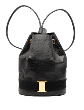 Lizard Embossed Leather Vara Bow Drawstring Backpack - Ferragamo - FashionsVida
