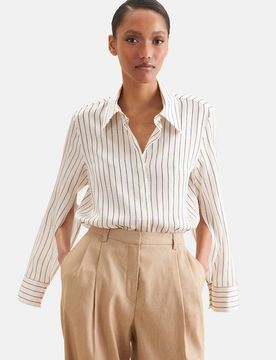 Satinierte Hemdbluse mit hohen Ärmelschlitzen Weiß 40