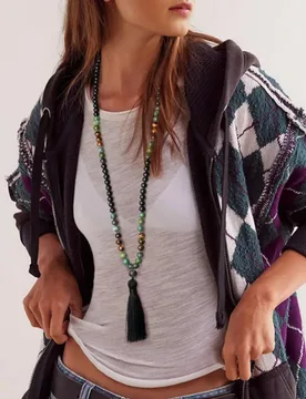 Vintage 108pcs beads natural Obsidian stone fringe long necklace women pendant light luxury niche Bohemian sweater chain - Aliexpress - FashionsVida