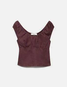 Pure Linen Square Neck Ruched Top Peat female - M&S - FashionsVida