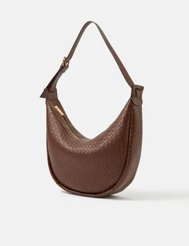 Faux Leather Woven Scoop Shoulder Bag Chocolate female - Accessorize - FashionsVida