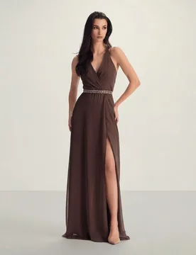Vestido largo con escote cruzado y espalda con tirantes - Veneno en la piel - FashionsVida