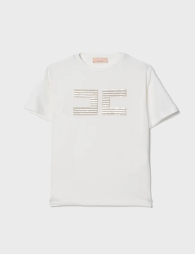 T-shirt con logo bambina avorio