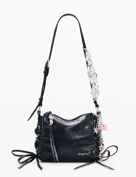 Bolso Efecto Piel charms, Mujer, Poliuretano, Negro, U
