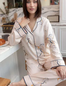 Cotton Modal Printed Pyjama Set Cream Mix female - Cyberjammies - FashionsVida