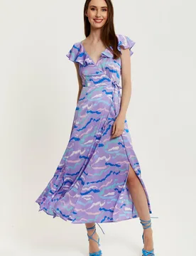 Women's Abstract Zebra Print Maxi Wrap Dress In Lilac in Purple Size: 14 - Purple - Size: 14 - Liquorish - FashionsVida
