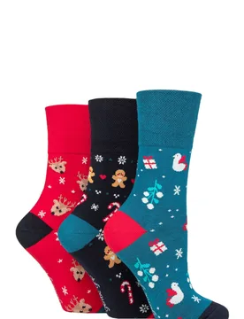 Women's 3 Pair SOCKSHOP Cotton Christmas Socks Festive Fun 4-8 - Multi Coloured - Size: Small - Gentle Grip - FashionsVida