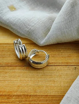 Women's Pure Silver Small Stripe Wide Bali Hoop Earring - Silver - Size: One Size - The Colourful Aura - FashionsVida
