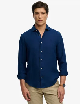 Superdry Herren Riviera Leinenhemd mit Langen Ärmeln Blue - Größe: S - 94.99 - FashionsVida