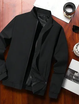 Chaqueta bomber casual de manga larga con cremallera de unicolor para hombre, chaqueta ligera, lisa, para el esposo, para salir, para otoño - Shein - FashionsVida