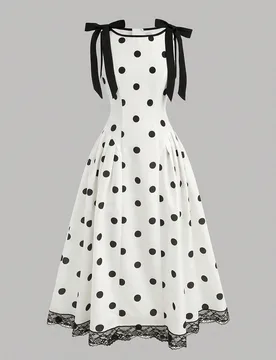 Vestido casual elegante francés para niñas preadolescentes con estampado de lunares y bloques de color, cintura ceñida, vestido largo para niñas, - Shein - FashionsVida