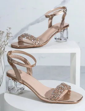 Sandalias de tacón alto con cristales y decoración de rhinestones para mujeres, de moda para primavera/verano - Shein - FashionsVida