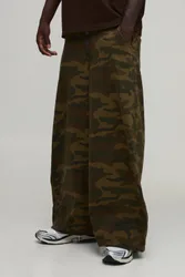 Herren Fass-Bein Tarnmuster Knopfleiste Hose Green Größe 36