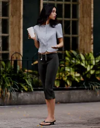 Pantalon Capri À Fentes 42 Gris