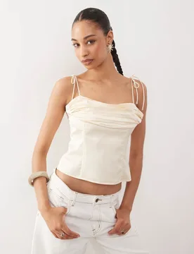 Womens Humphrey 90s Square Neck Ruched Bust Cami Top In Cream - Size 2xl - LIONESS - FashionsVida