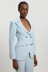 Compact Stretch Double Breasted Blazer - Pale Blue - Size: 8