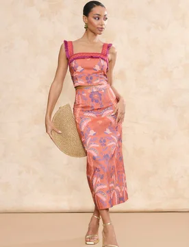 Falda midi estampada con corte evasé - MIPHAI - FashionsVida