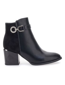 Stivaletto nero con tacco a blocco e morsetto argento 487 36