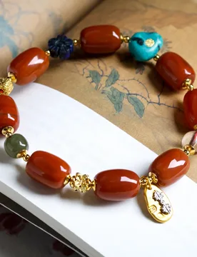 New Chinese Style Bracelet with South Red Agate Barrel Beads Jasper Lapis Lazuli Magnesite Turquoise for Women Gifts - Aliexpress - FashionsVida
