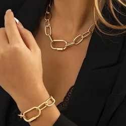 Set de Joyería Minimalista con Collar de Cadena Hueca y Pulsera, Elegante y Versátil para Mujeres