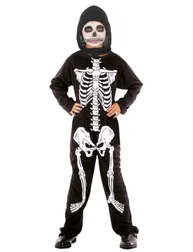 Jungen Skelett Halloween-Kostüm schwarz-weiss - male - KARNEVAL-MEGASTORE - FashionsVida
