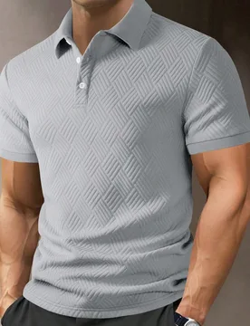 Camisa polo de manga corta de unicolor con textura casual para hombre, camisa de golf gris de verano para hombre, formal - Shein - FashionsVida