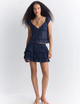 Fließendes Top mit Knöpfen Marineblau XS - Stradivarius - FashionsVida