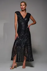 Women's Sequin Asymmetric Ruffle Hem Maxi Dress in Metallics Size: 8 - Metallics - Size: 8