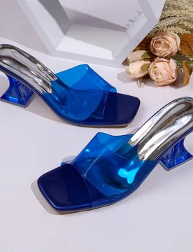 Sandalias de tacón alto azul con estilo para mujer, punta cuadrada abierta, parte superior transparente, adecuadas para oficina, fiestas de verano, b - Shein - FashionsVida