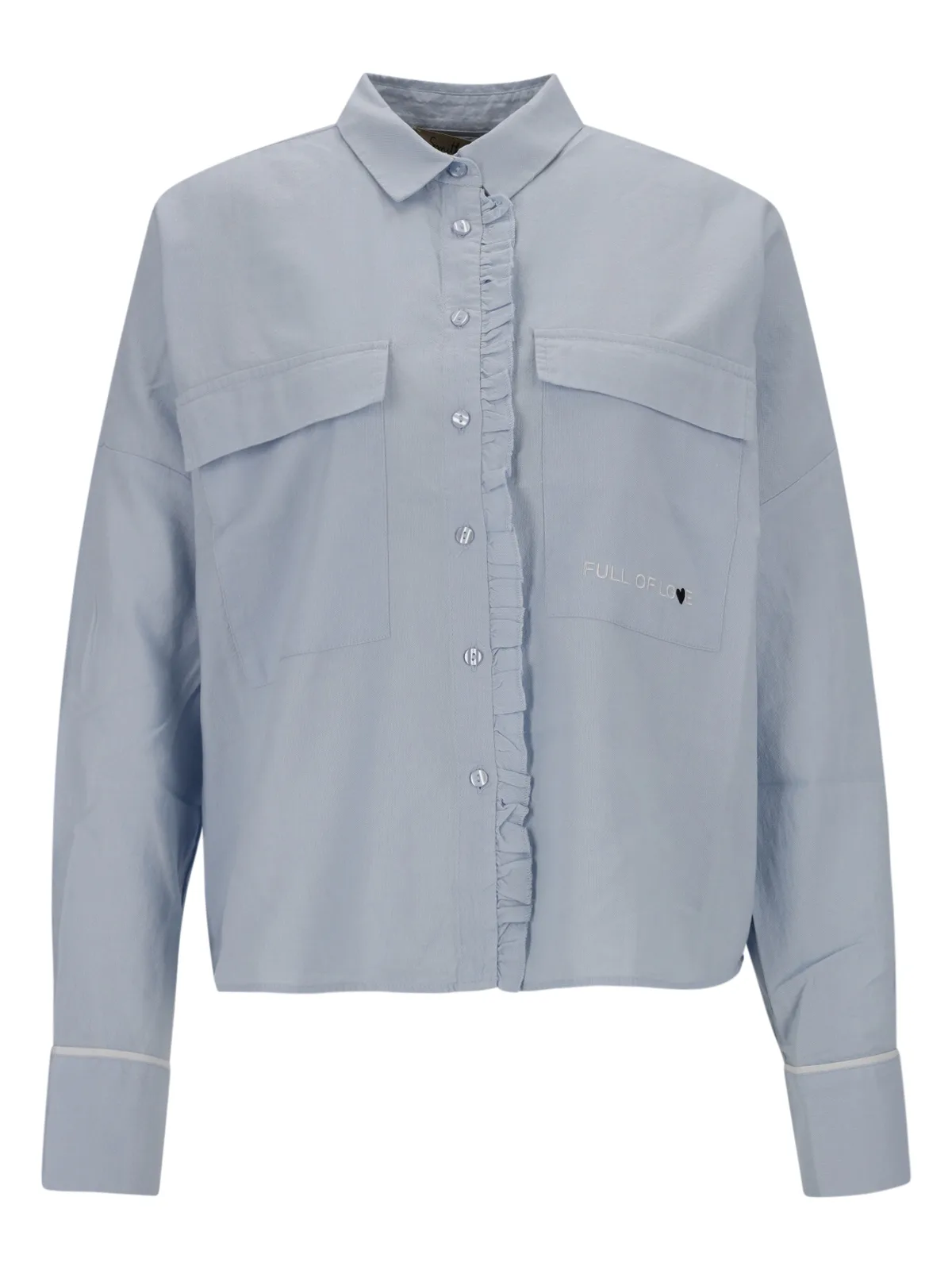 CROPPED RUFFLE OXFORD BLOUSE female - L - FashionsVida