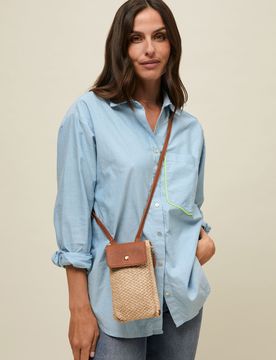 Sac bandoulière mini Ralens effet raphia pour téléphone portable