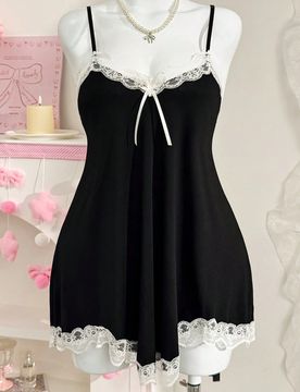 Vestido de tirantes negro sexy con aplicaciones de encaje para mujeres