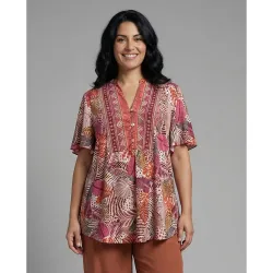 Camiseta de mujer estampada palmeras con cenefa